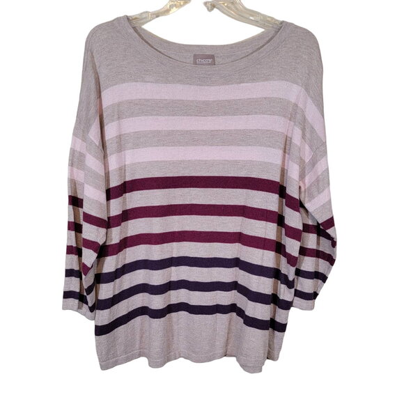 Chico's Striped Cashmere Blend Knit Sweater Pullover Multicolor Size 3 US XL - Picture 1 of 8